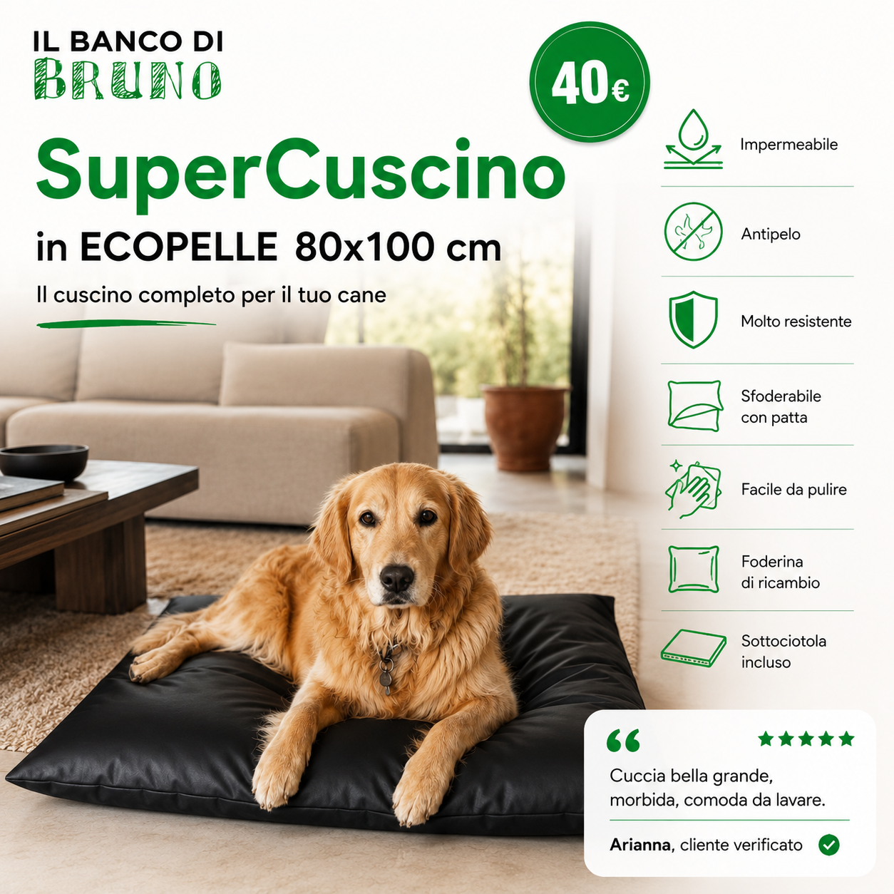 SuperCuscino in Eco Pelle 80x100 cm - Impermeabile e Antipelo